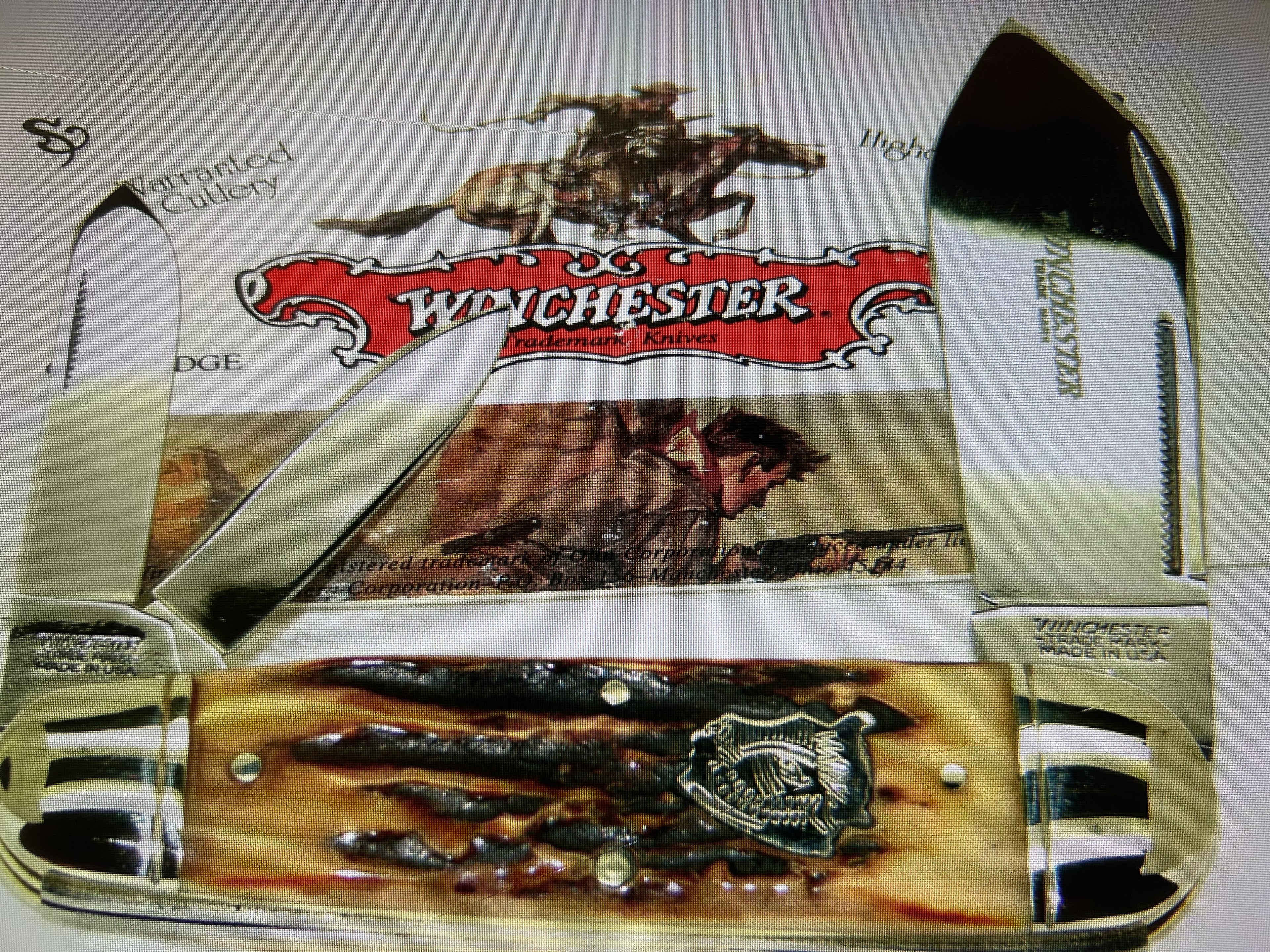 a...Case XX USA Winchester 2010 BH Jumbo Whitter Vintage Buffalo Head Dark Stag Handle Pocket Knife Pre-Owned