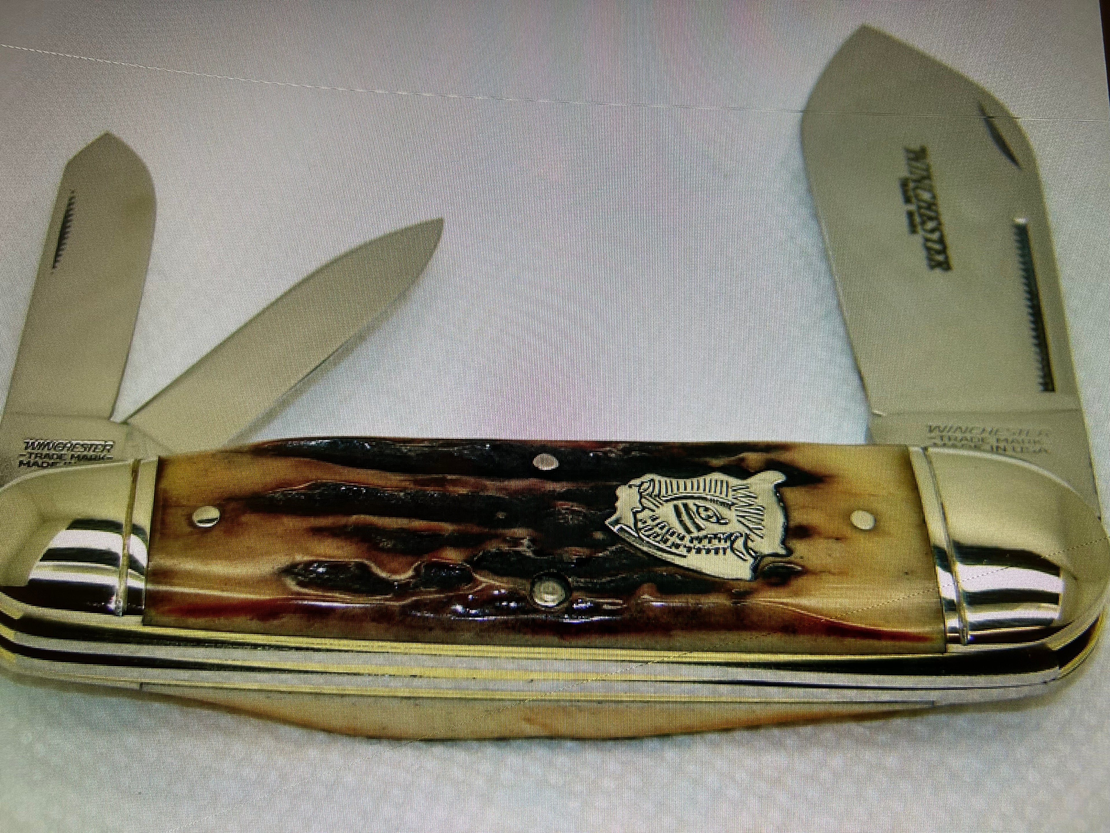 a...Case XX USA Winchester 2010 BH Jumbo Whitter Vintage Buffalo Head Dark Stag Handle Pocket Knife Pre-Owned