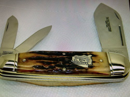 a...Case XX USA Winchester 2010 BH Jumbo Whitter Vintage Buffalo Head Dark Stag Handle Pocket Knife Pre-Owned