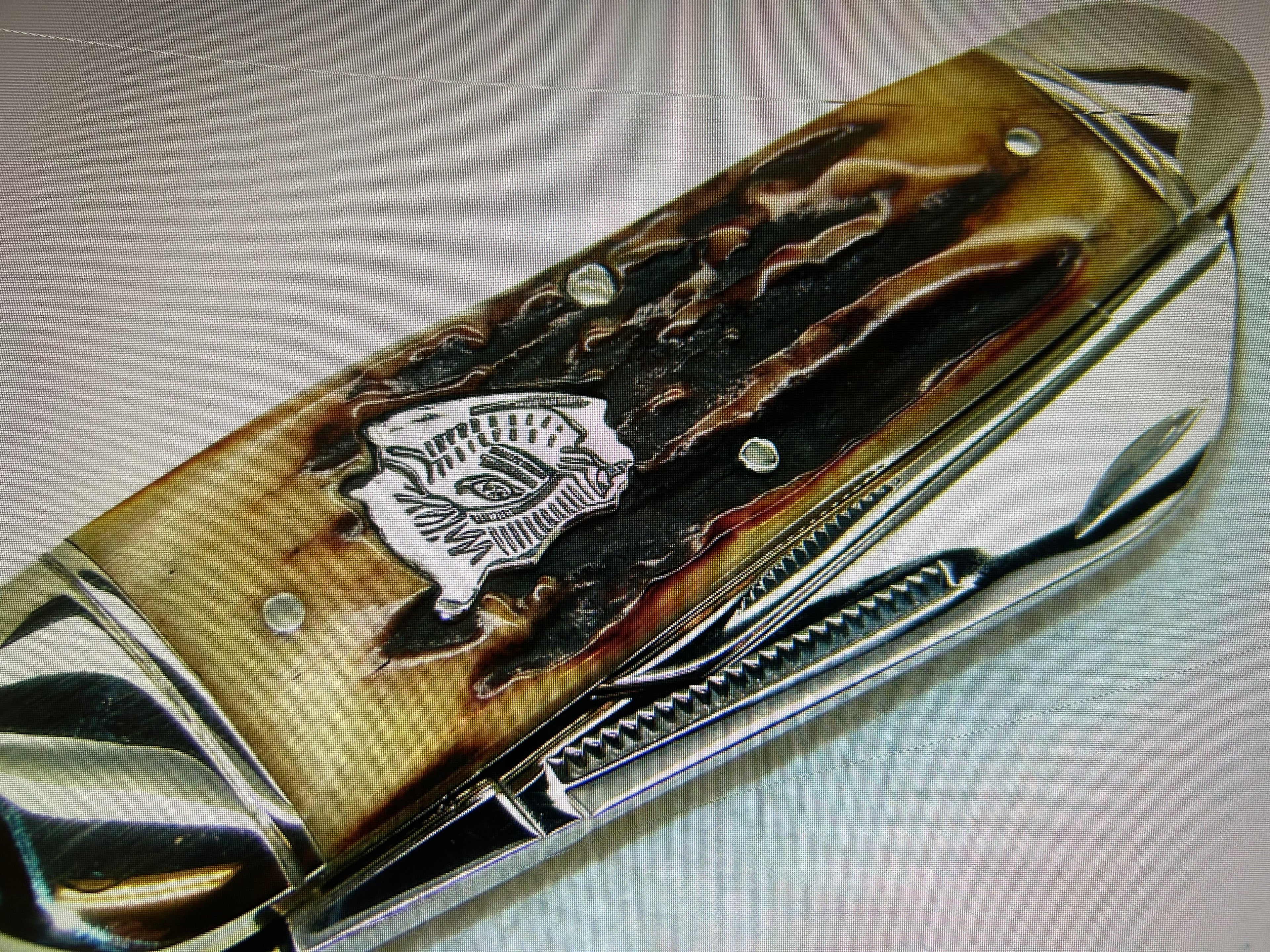a...Case XX USA Winchester 2010 BH Jumbo Whitter Vintage Buffalo Head Dark Stag Handle Pocket Knife Pre-Owned