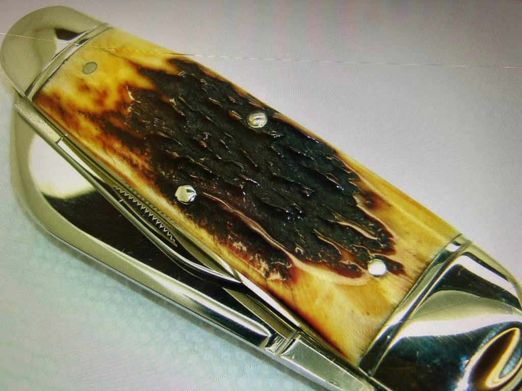 a...Case XX USA Winchester 2010 BH Jumbo Whitter Vintage Buffalo Head Dark Stag Handle Pocket Knife Pre-Owned