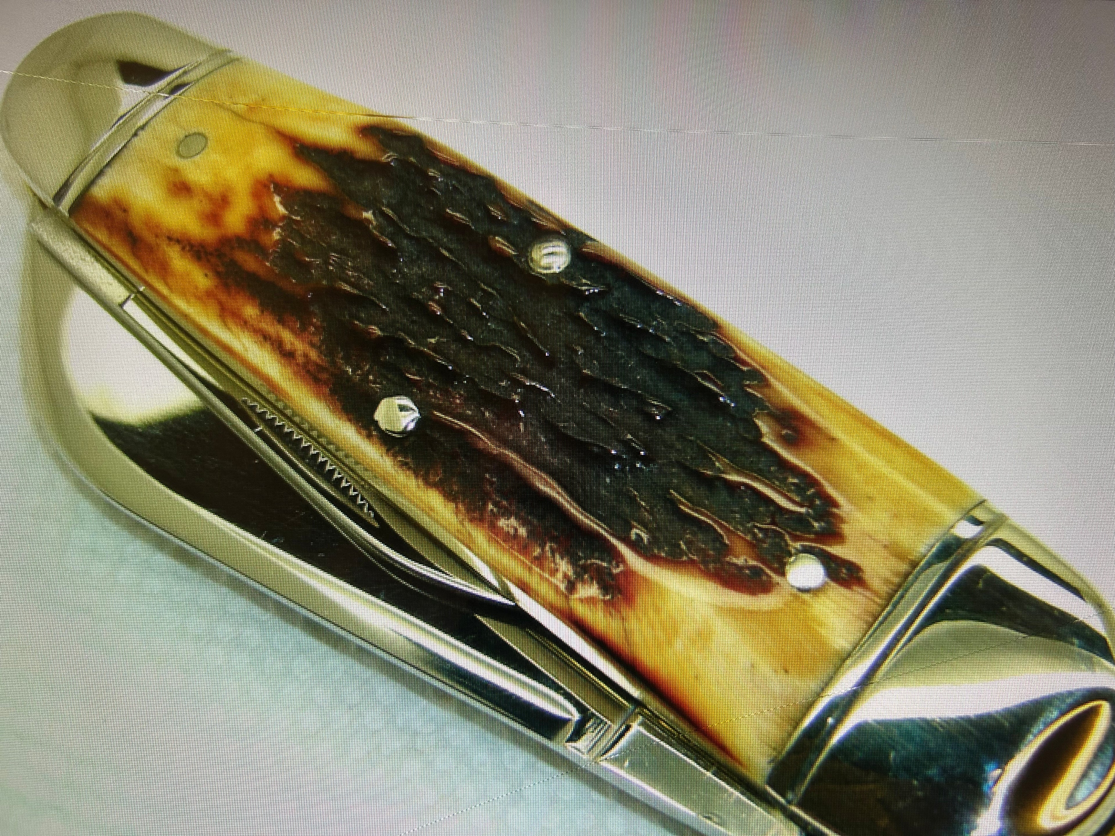 a...Case XX USA Winchester 2010 BH Jumbo Whitter Vintage Buffalo Head Dark Stag Handle Pocket Knife Pre-Owned