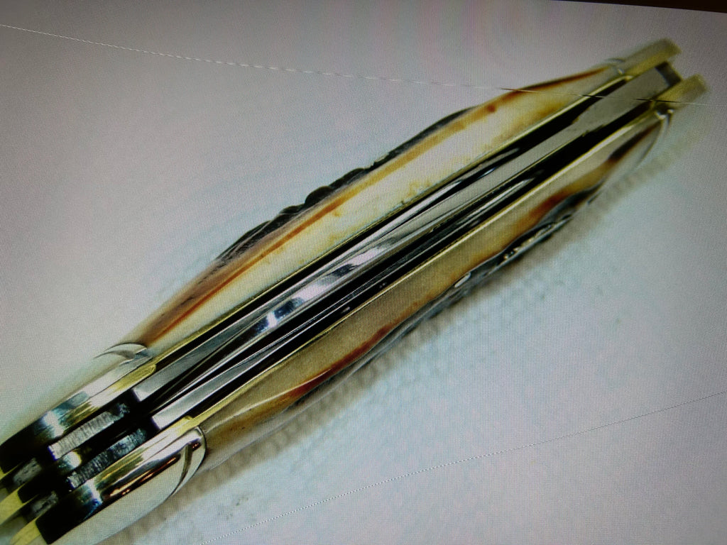 a...Case XX USA Winchester 2010 BH Jumbo Whitter Vintage Buffalo Head Dark Stag Handle Pocket Knife Pre-Owned