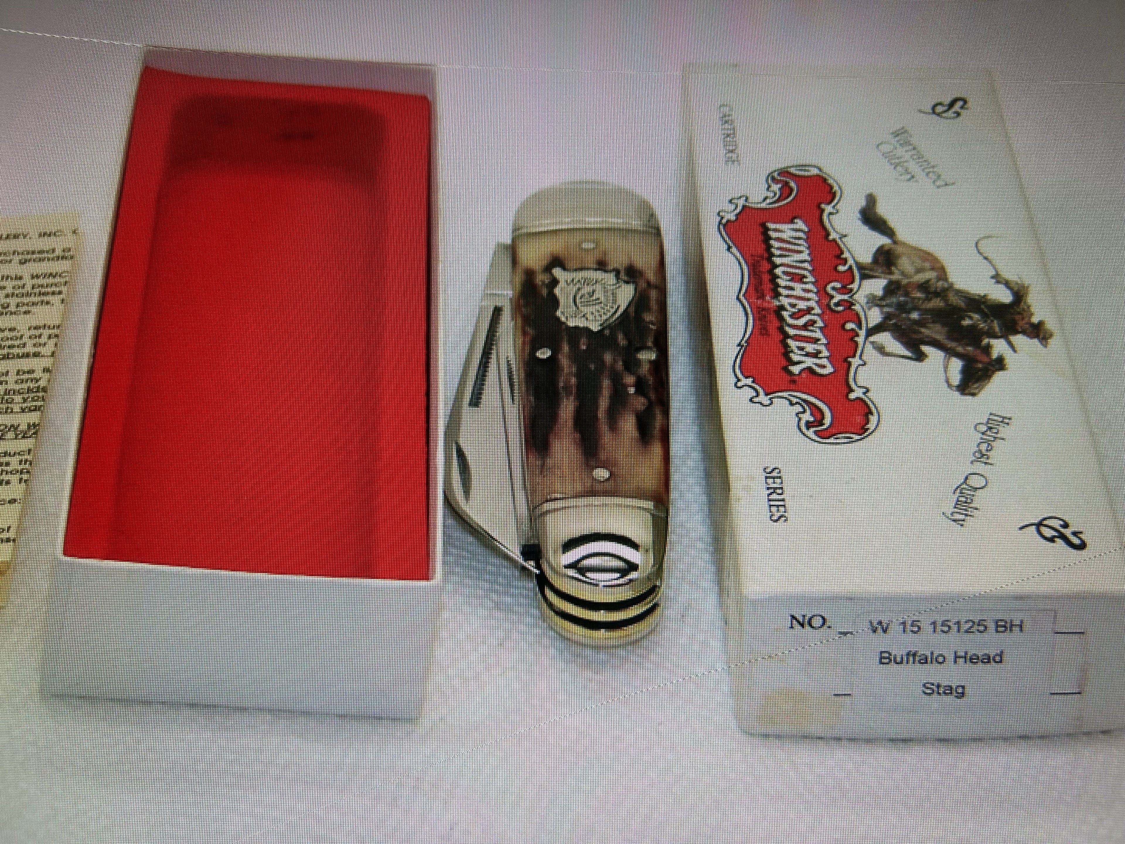 a...Case XX USA Winchester 2010 BH Jumbo Whitter Vintage Buffalo Head Dark Stag Handle Pocket Knife Pre-Owned