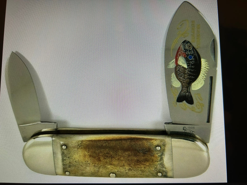 cc...BULLDOG GIANT GERMANY 8.5" Display Sunfish Knife Crystal Synthetic/Bluegill Vintage Age Etch PRE-OWNED