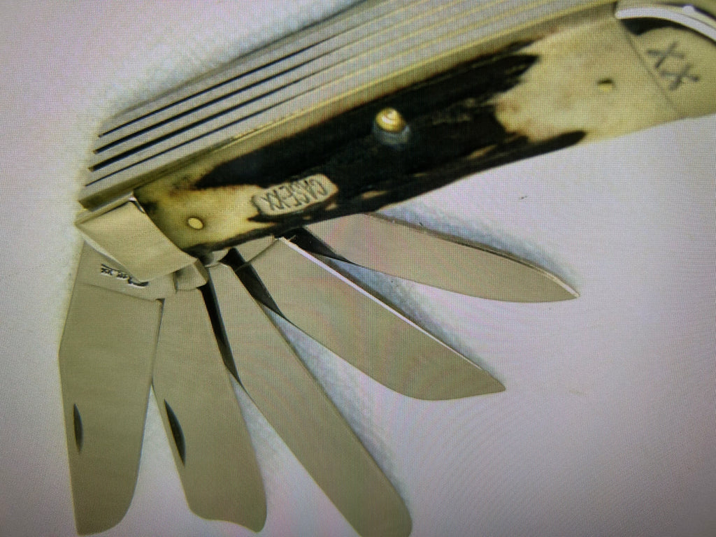 a...Case XX USA Vintage 1997 Trapper Pocket Muti Tool Camping Knife Midnight Stag Handle w/Sheath Pre-OWNED