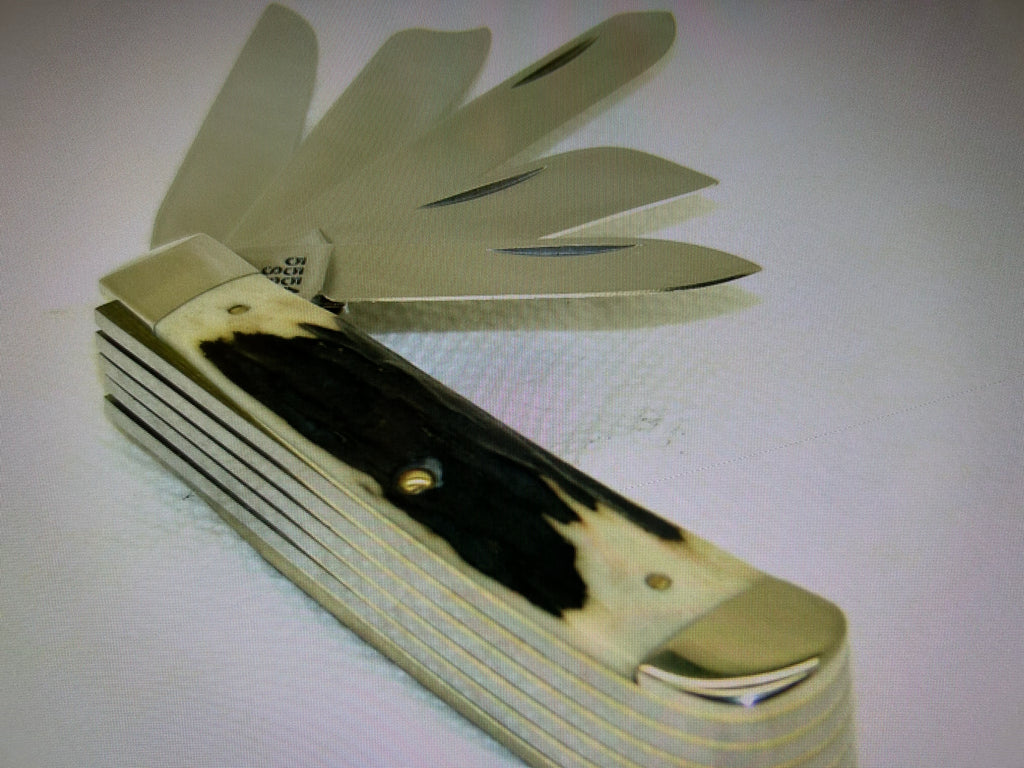 a...Case XX USA Vintage 1997 Trapper Pocket Muti Tool Camping Knife Midnight Stag Handle w/Sheath Pre-OWNED