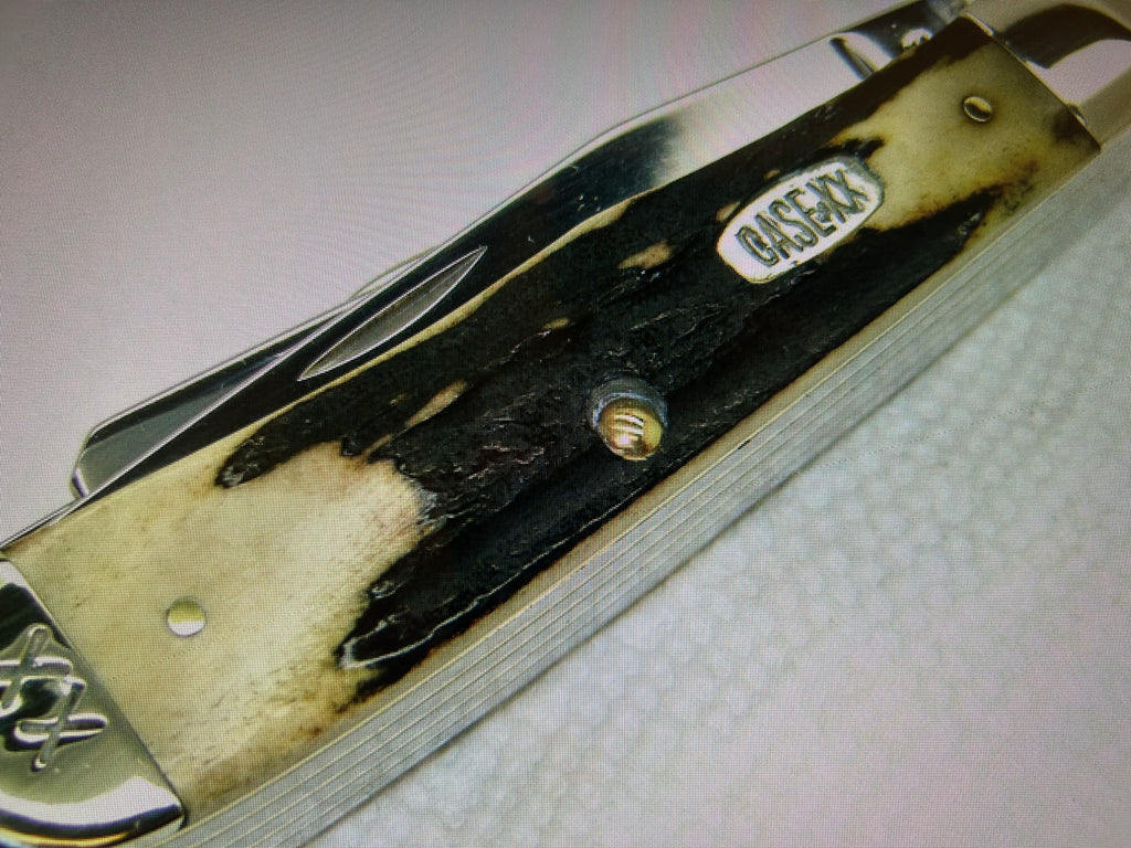 a...Case XX USA Vintage 1997 Trapper Pocket Muti Tool Camping Knife Midnight Stag Handle w/Sheath Pre-OWNED