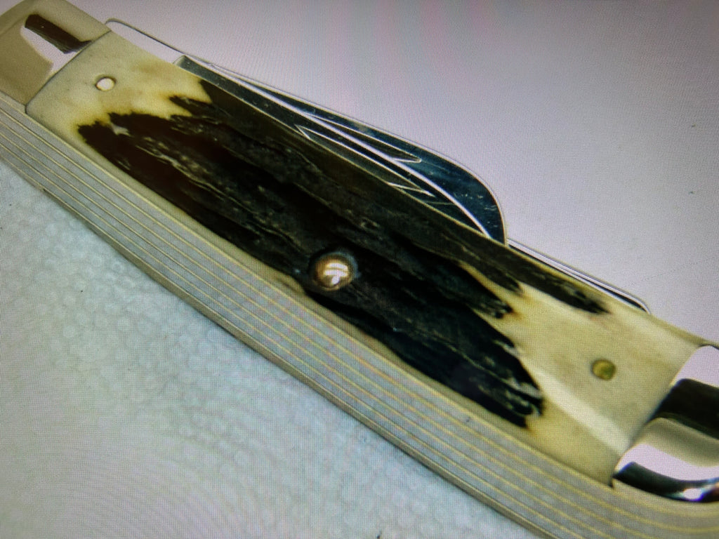 a...Case XX USA Vintage 1997 Trapper Pocket Muti Tool Camping Knife Midnight Stag Handle w/Sheath Pre-OWNED
