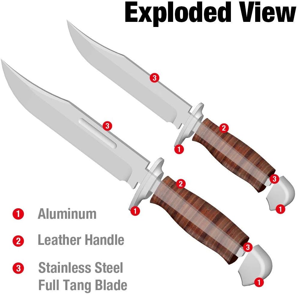 MOSSY OAK 2-Piece Bowie Knife, Fixed Blade Hunting Buck Knife Set Leather Handle w/Sheath NEW