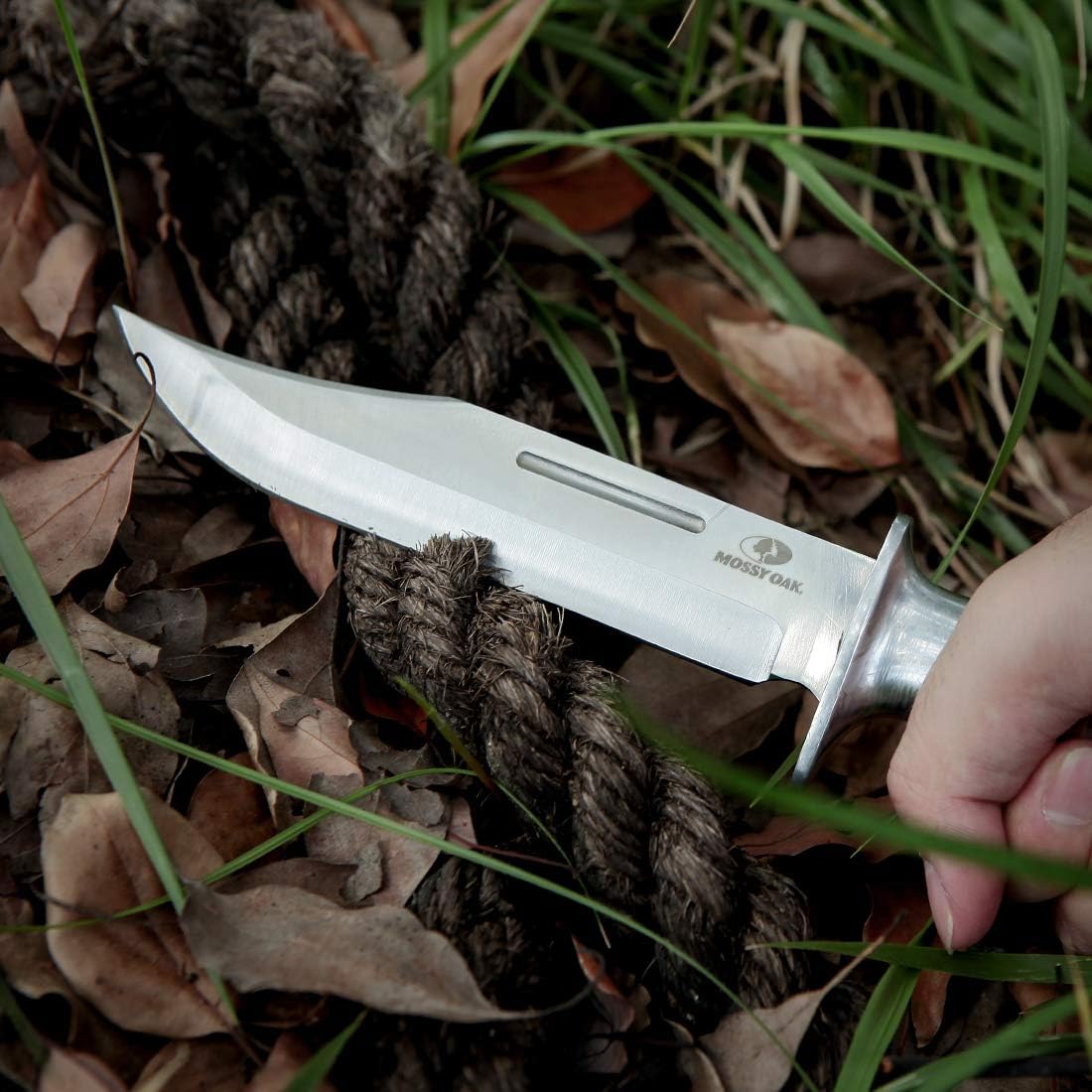 MOSSY OAK 2-Piece Leather Handle with Laser Pattern Hunting Knives Set NEW