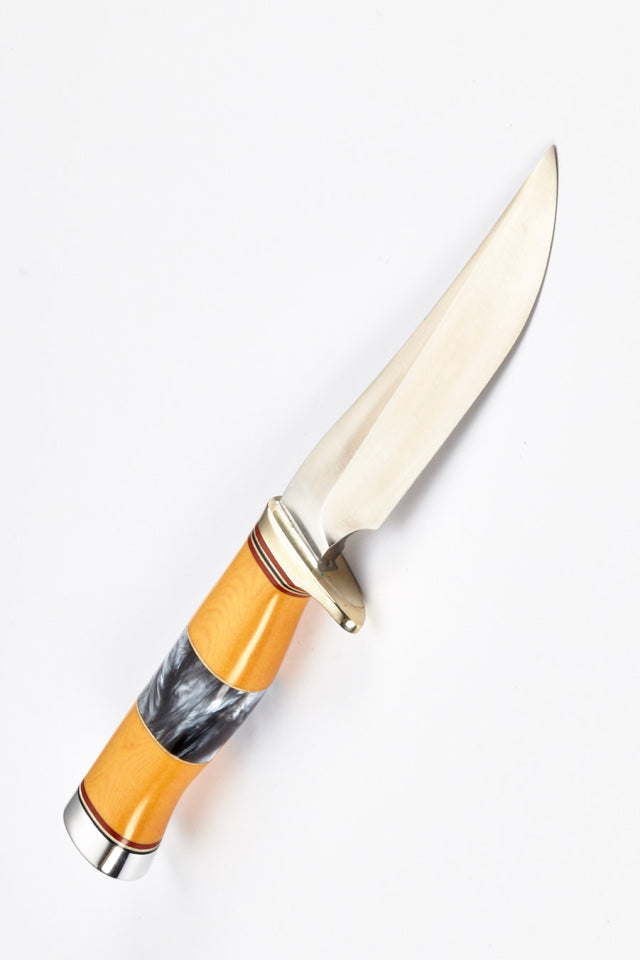 RANDALL USA KNIVES MODEL 3-5" Westinghouse Old Yeller- ALL PURPOSE HUNTER ATTACK KNIFE POLY PEARL/YELLOW MICARTA HANDLE HIGH CARBON STEEL W/SHEATH PRE-OWNED