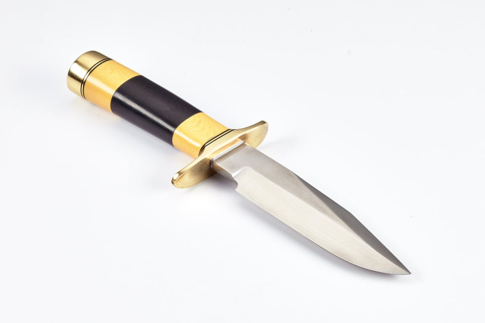 RANDALL USA KNIVES MODEL 3-5.5" Westinghouse Old Yeller- ALL PURPOSE AIRMAN ATTACK KNIFE BLACK/YELLOW MICARTA HANDLE HIGH CARBON STEEL W/SHEATH PRE-OWNED