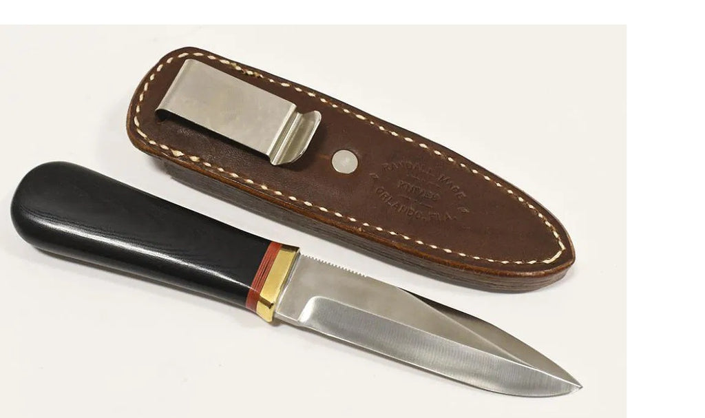 RANDALL USA KNIVES MODEL GAMBLER - 4 ALL PURPOSE GUARDIAN SURVIVAL KNIFE  BLACK MICARTA HANDLE HIGH CARBON STEEL W/SHEATH PRE-OWNED