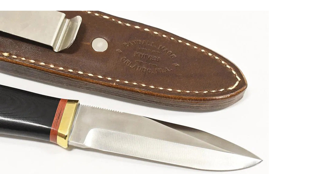 RANDALL USA KNIVES MODEL GAMBLER - 4 ALL PURPOSE GUARDIAN SURVIVAL KNIFE  BLACK MICARTA HANDLE HIGH CARBON STEEL W/SHEATH PRE-OWNED