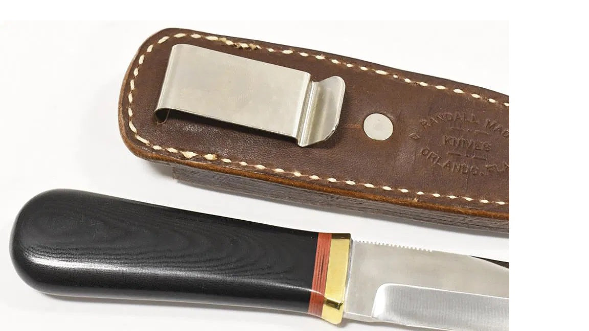 RANDALL USA KNIVES MODEL GAMBLER - 4 ALL PURPOSE GUARDIAN SURVIVAL KNIFE  BLACK MICARTA HANDLE HIGH CARBON STEEL W/SHEATH PRE-OWNED