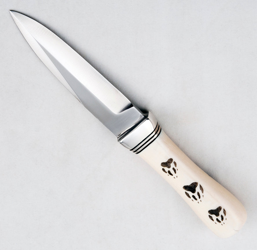 RANDALL USA KNIVES GAMBLER - 4 MODEL  ALL PURPOSE GUARDIAN SURVIVAL KNIFE SCRIMSHAW WOLF IVORITE MICARTA HANDLE HIGH CARBON STEEL W/SHEATH PRE-OWNED