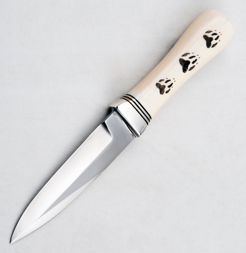 RANDALL USA KNIVES GAMBLER - 4 MODEL  ALL PURPOSE GUARDIAN SURVIVAL KNIFE SCRIMSHAW WOLF IVORITE MICARTA HANDLE HIGH CARBON STEEL W/SHEATH PRE-OWNED