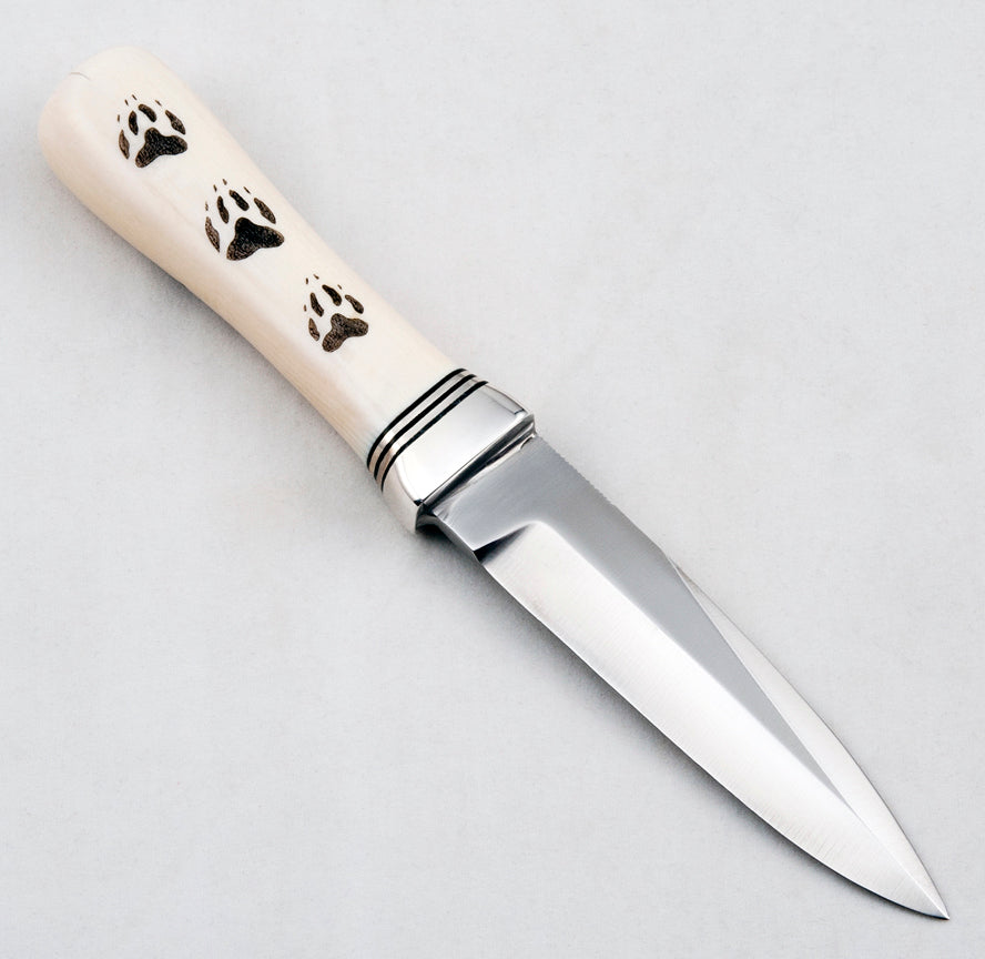 RANDALL USA KNIVES GAMBLER - 4 MODEL  ALL PURPOSE GUARDIAN SURVIVAL KNIFE SCRIMSHAW WOLF IVORITE MICARTA HANDLE HIGH CARBON STEEL W/SHEATH PRE-OWNED