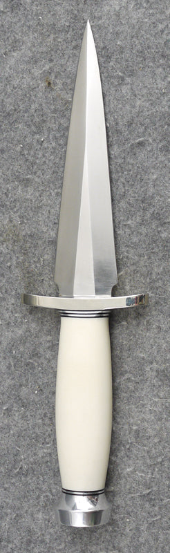 RANDALL USA KNIVES MODEL 13-6 ALL PURPOSE GUARDIAN ARKANSAS KNIFE WHITE MICARTA HANDLE HIGH CARBON STEEL W/SHEATH PRE-OWNED