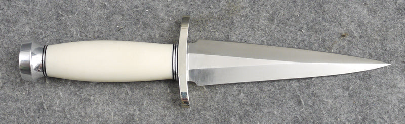 RANDALL USA KNIVES MODEL 13-6 ALL PURPOSE GUARDIAN ARKANSAS KNIFE WHITE MICARTA HANDLE HIGH CARBON STEEL W/SHEATH PRE-OWNED