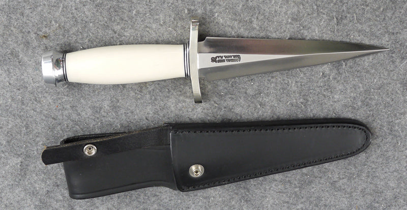 RANDALL USA KNIVES MODEL 13-6 ALL PURPOSE GUARDIAN ARKANSAS KNIFE WHITE MICARTA HANDLE HIGH CARBON STEEL W/SHEATH PRE-OWNED
