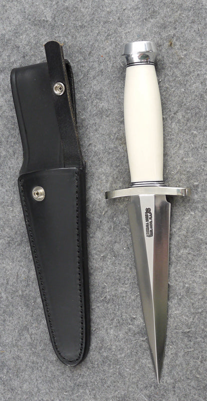 RANDALL USA KNIVES MODEL 13-6 ALL PURPOSE GUARDIAN ARKANSAS KNIFE WHITE MICARTA HANDLE HIGH CARBON STEEL W/SHEATH PRE-OWNED