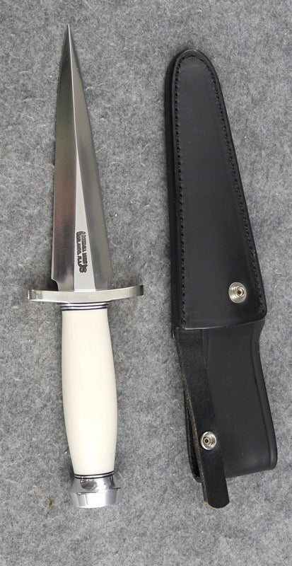RANDALL USA KNIVES MODEL 13-6 ALL PURPOSE GUARDIAN ARKANSAS KNIFE WHITE MICARTA HANDLE HIGH CARBON STEEL W/SHEATH PRE-OWNED