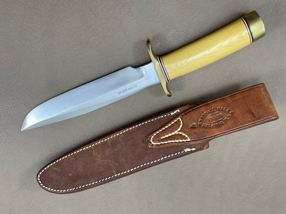 RANDALL USA KNIVES MODEL 1-7.5 ALL PURPOSE FIGHTER KNIFE YELLOW MICARTA HANDLE HIGH CARBON STEEL W/SHEATH PRE-OWNED