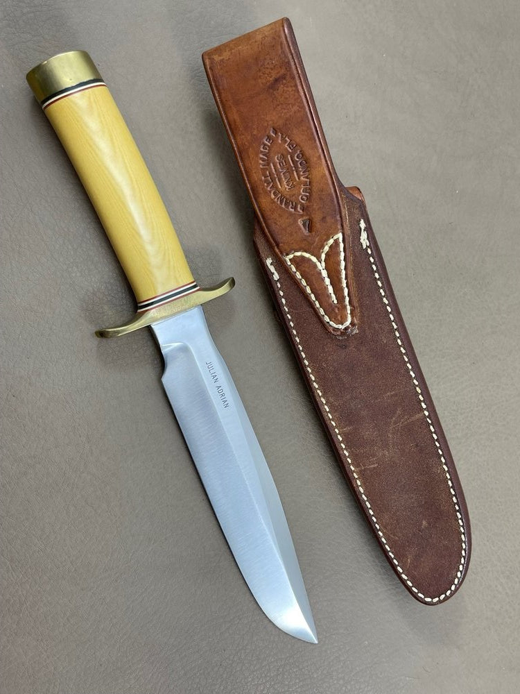 RANDALL USA KNIVES MODEL 1-7.5 ALL PURPOSE FIGHTER KNIFE YELLOW MICARTA HANDLE HIGH CARBON STEEL W/SHEATH PRE-OWNED