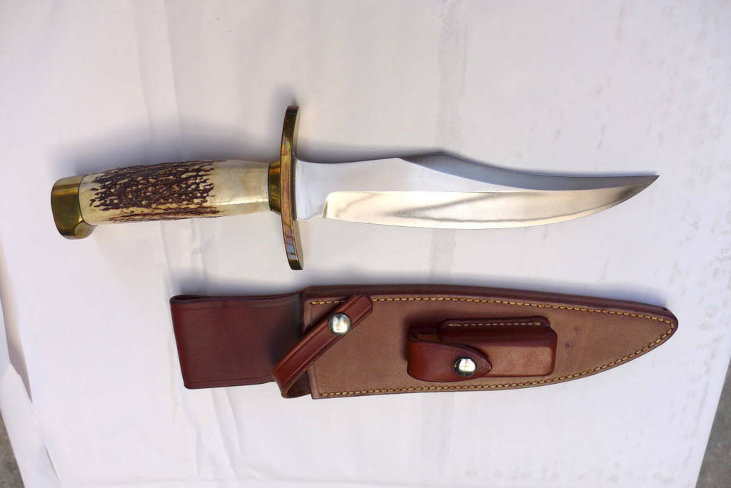 RANDALL USA KNIVES MODEL 12-8 BOWIE ALL PURPOSE FIGHTER KNIFE HIGH CARBON STEEL STAG/ANTLER  HANDLE W/SHEATH PRE-OWNED