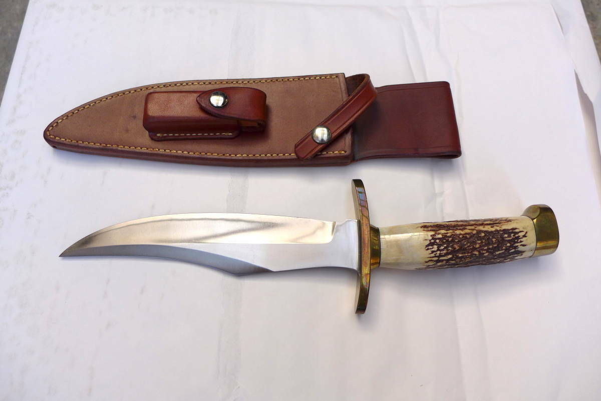 RANDALL USA KNIVES MODEL 12-8 BOWIE ALL PURPOSE FIGHTER KNIFE HIGH CARBON STEEL STAG/ANTLER  HANDLE W/SHEATH PRE-OWNED