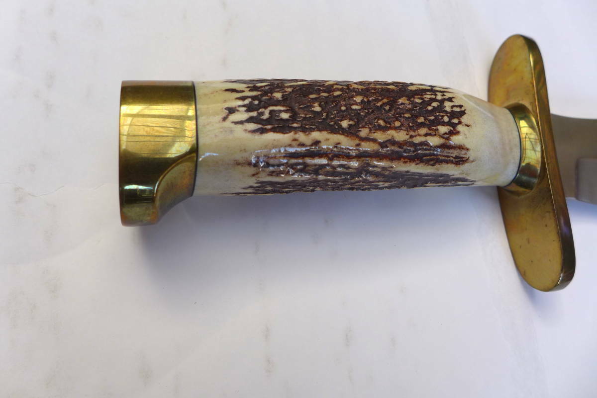 RANDALL USA KNIVES MODEL 12-8 BOWIE ALL PURPOSE FIGHTER KNIFE HIGH CARBON STEEL STAG/ANTLER  HANDLE W/SHEATH PRE-OWNED