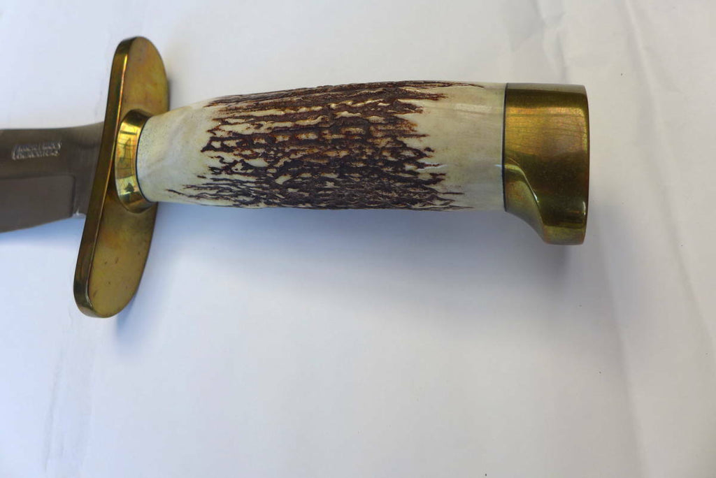 RANDALL USA KNIVES MODEL 12-8 BOWIE ALL PURPOSE FIGHTER KNIFE HIGH CARBON STEEL STAG/ANTLER  HANDLE W/SHEATH PRE-OWNED