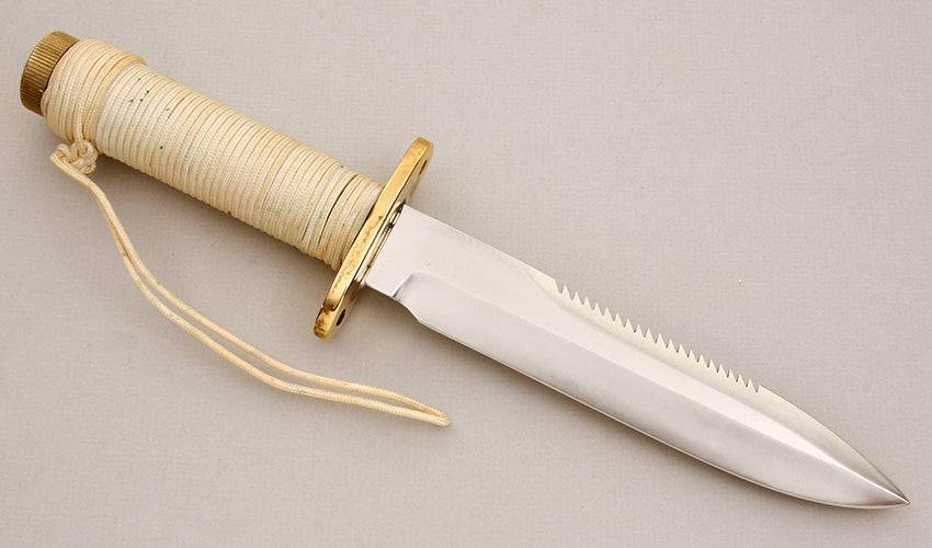 RANDALL USA KNIVES MODEL 18-5.5 ALL PURPOSE ATTACK SURVIVAL KNIFE CREAM WHITE ROPE HANDLE HIGH CARBON STEEL W/SHEATH PRE-OWNED