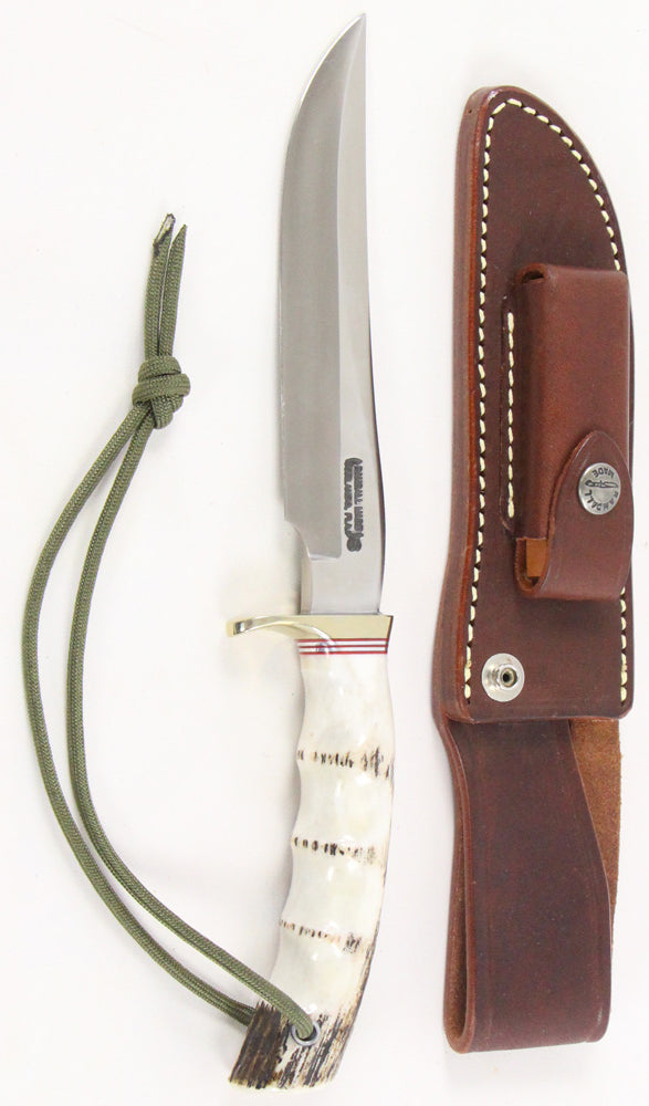 RANDALL USA KNIVES ALL PURPOSE FIGHTER KNIFE MODEL 3-7 HIGH CARBON STEEL WHITE STAG/ANTLER HANDLE  W/SHEATH PRE-OWNED