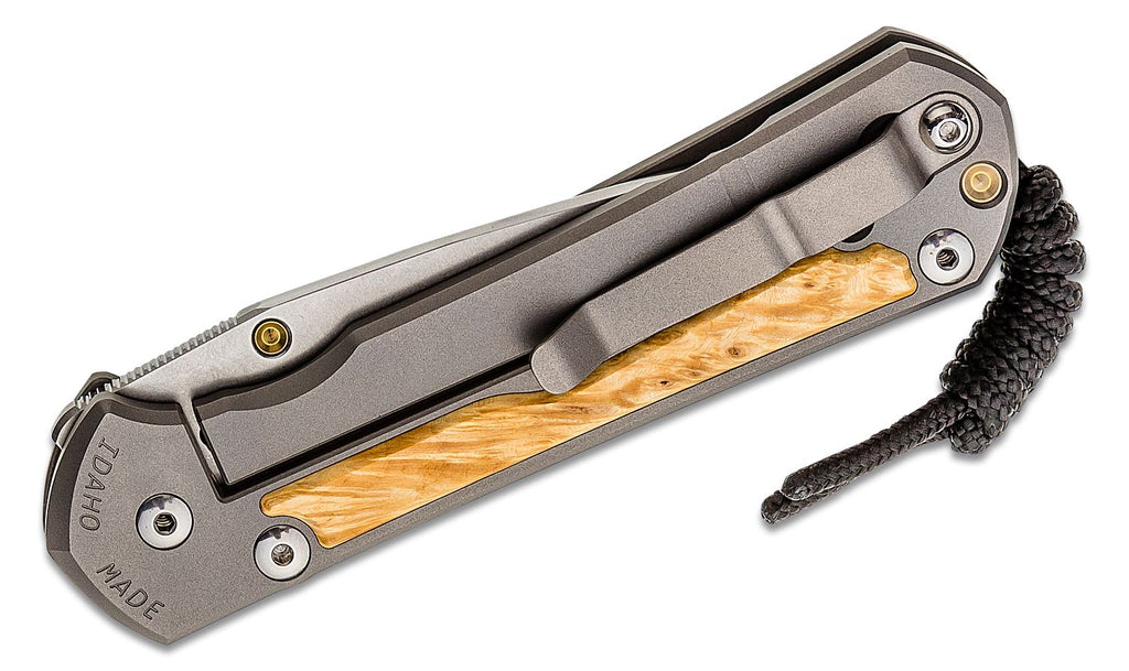 CHRIS REEVE USA Large Sebenza 31 Folding Knife 3.61" CPM-MagnaCut Satin Blade, Titanium Handles with Box Elder Burl Inlays, Frame Lock KNIVE NEW