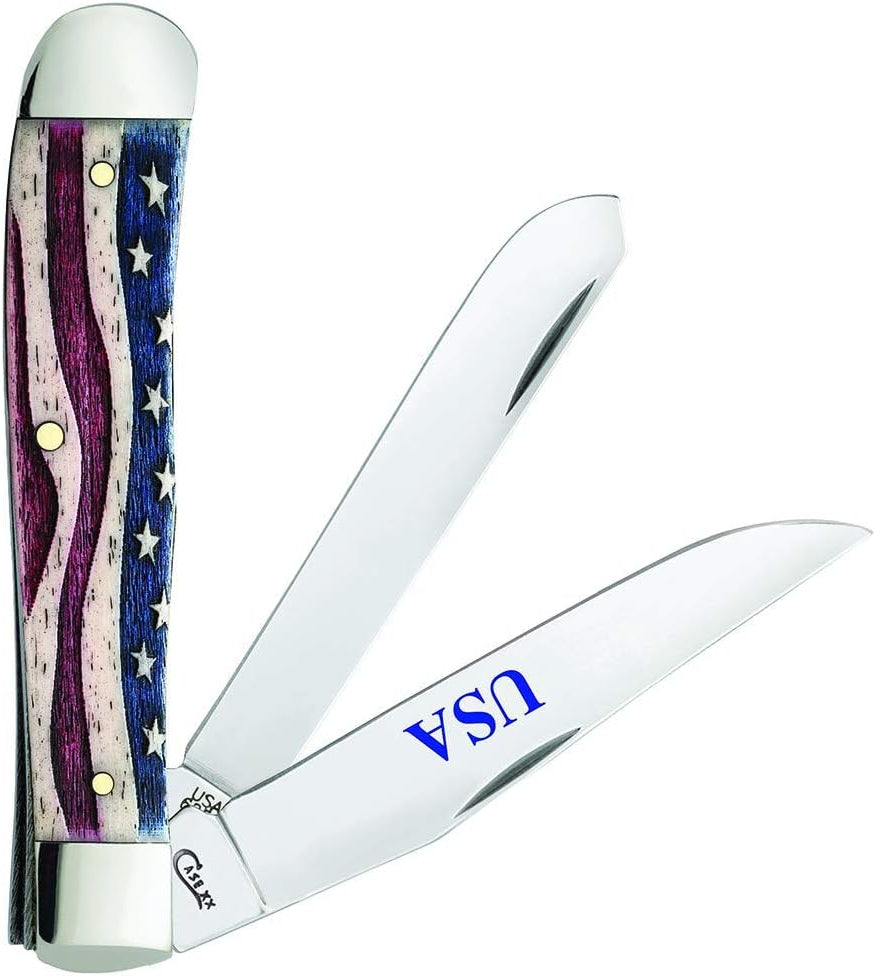 CASE USA WR XX Pocket Knife Patriotic Smooth Natural Bone Trapper Length Closed: 4 1/8 Inches KNIVES NEW