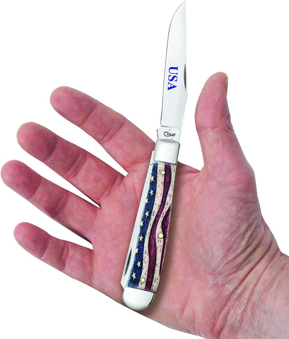 CASE USA WR XX Pocket Knife Patriotic Smooth Natural Bone Trapper Length Closed: 4 1/8 Inches KNIVES NEW