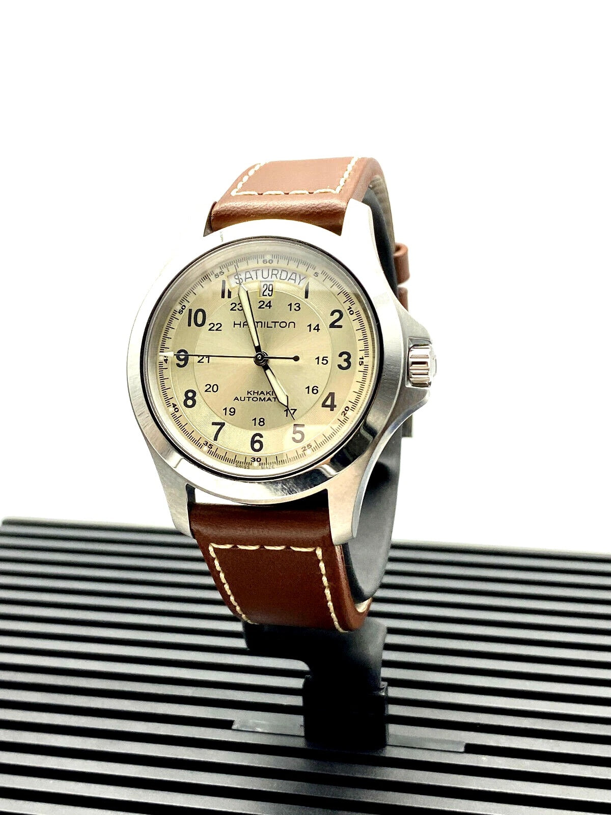 ZZ...HAMILTON SWISS Made Khaki Field King Auto Brown Leather Men's Watch(Automatic)H64455523 NEW