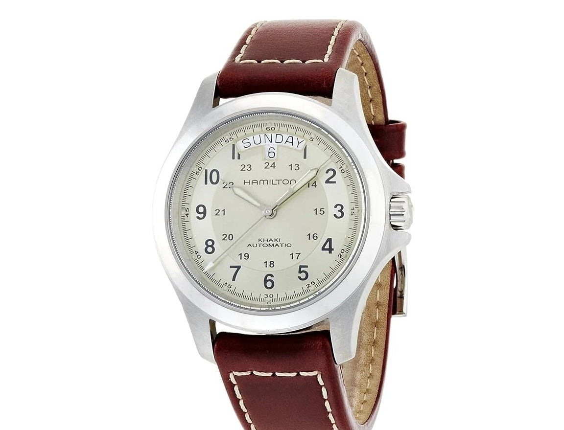 ZZ...HAMILTON SWISS Made Khaki Field King Auto Brown Leather Men's Watch(Automatic)H64455523 NEW