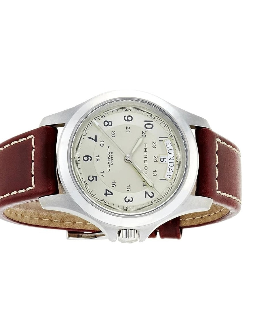 ZZ...HAMILTON SWISS Made Khaki Field King Auto Brown Leather Men's Watch(Automatic)H64455523 NEW