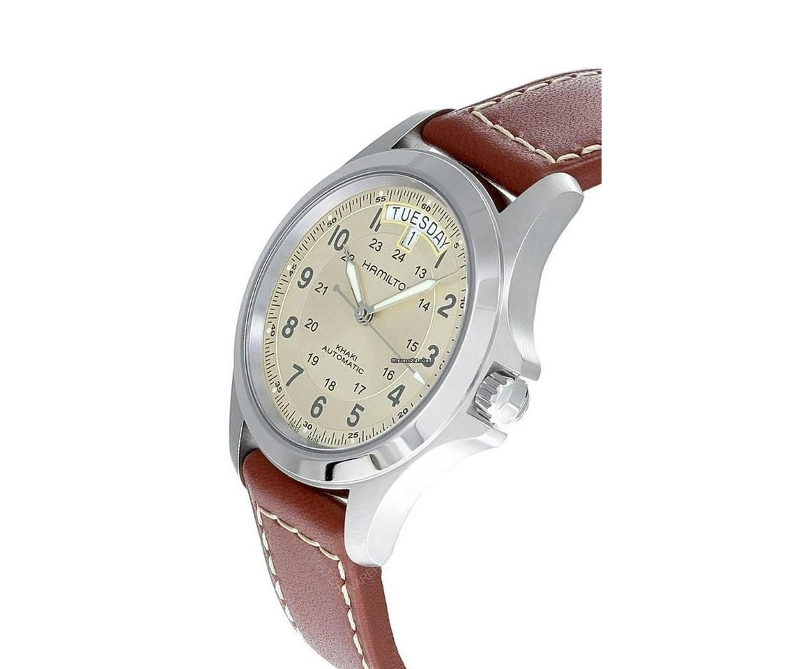 ZZ...HAMILTON SWISS Made Khaki Field King Auto Brown Leather Men's Watch(Automatic)H64455523 NEW