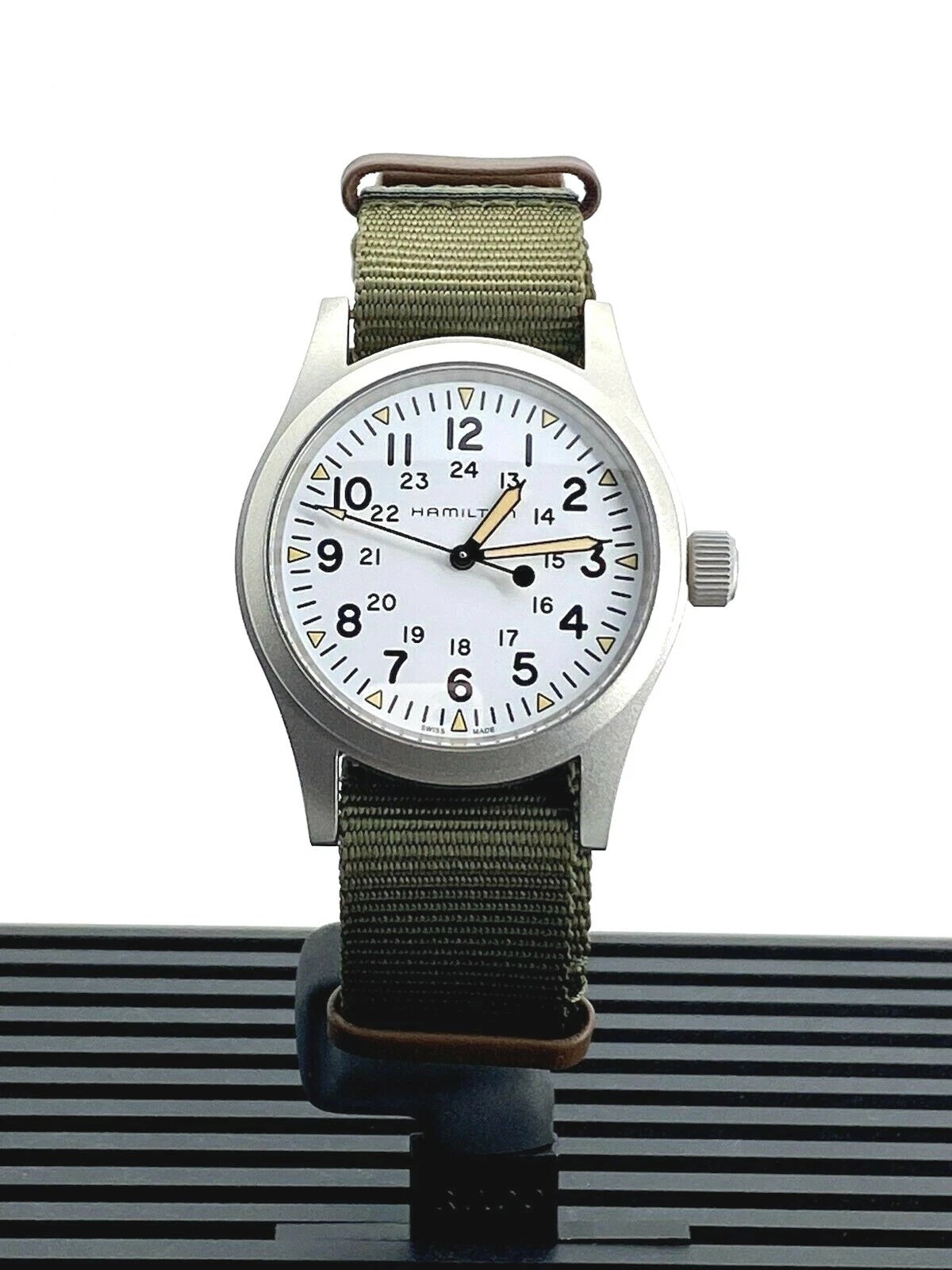 ZZ...HAMILTON SWISS Made Khaki Field Mechnical 38mm White Dial Green Strap Men's Watch H69439411&nbsp; (Automatic) NEW