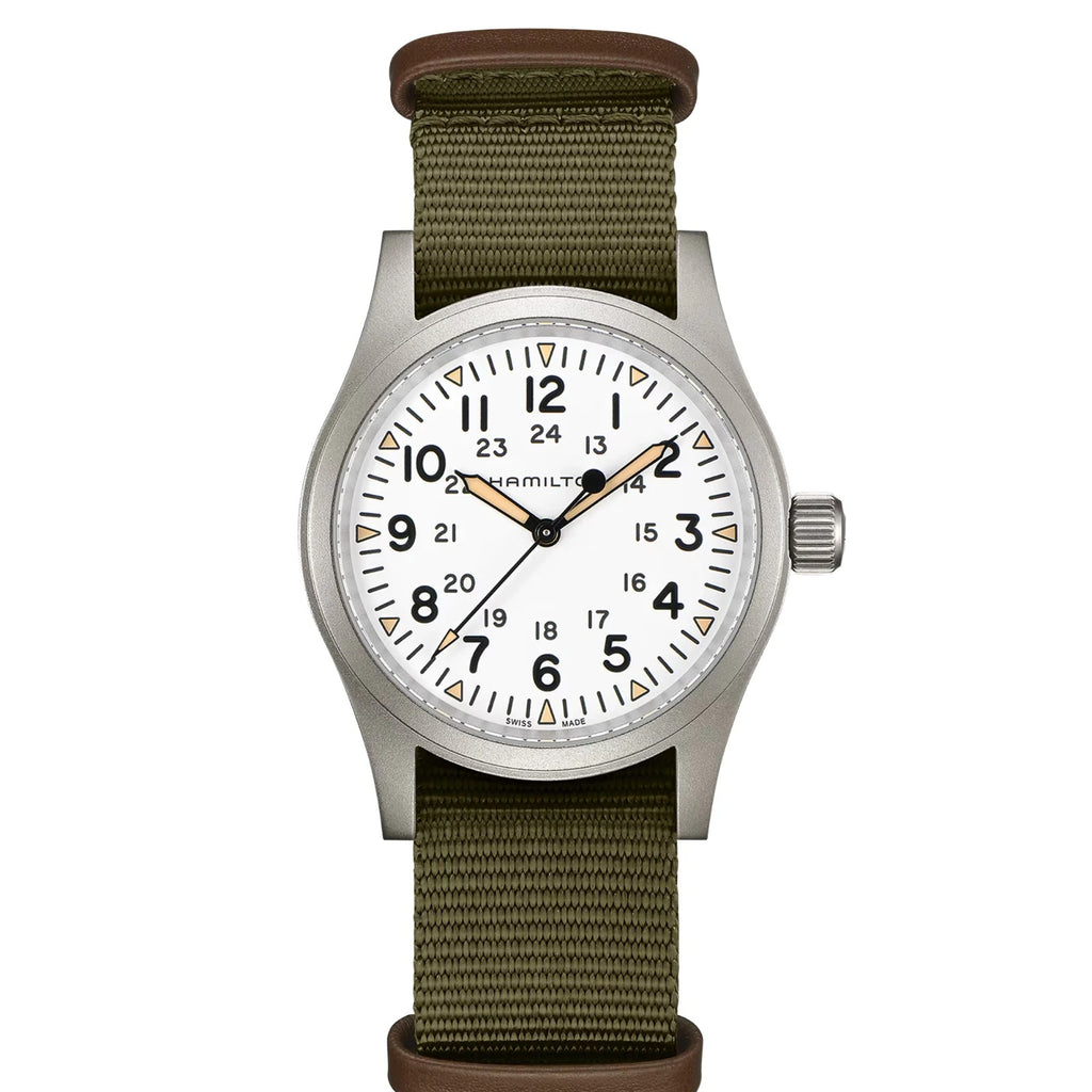 ZZ...HAMILTON SWISS Made Khaki Field Mechnical 38mm White Dial Green Strap Men's Watch H69439411&nbsp; (Automatic) NEW