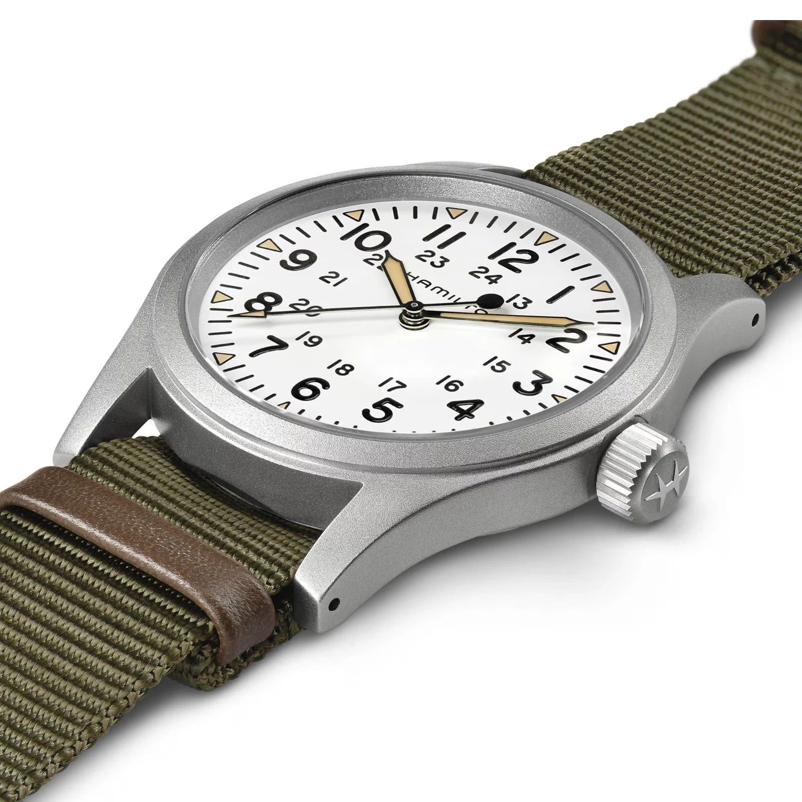 ZZ...HAMILTON SWISS Made Khaki Field Mechnical 38mm White Dial Green Strap Men's Watch H69439411&nbsp; (Automatic) NEW