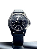 ZZ...HAMILTON SWISS Made Khaki Field Mechnical King Black Dial &amp; Leather Men's Watch H64465733 (Automatic) NEW