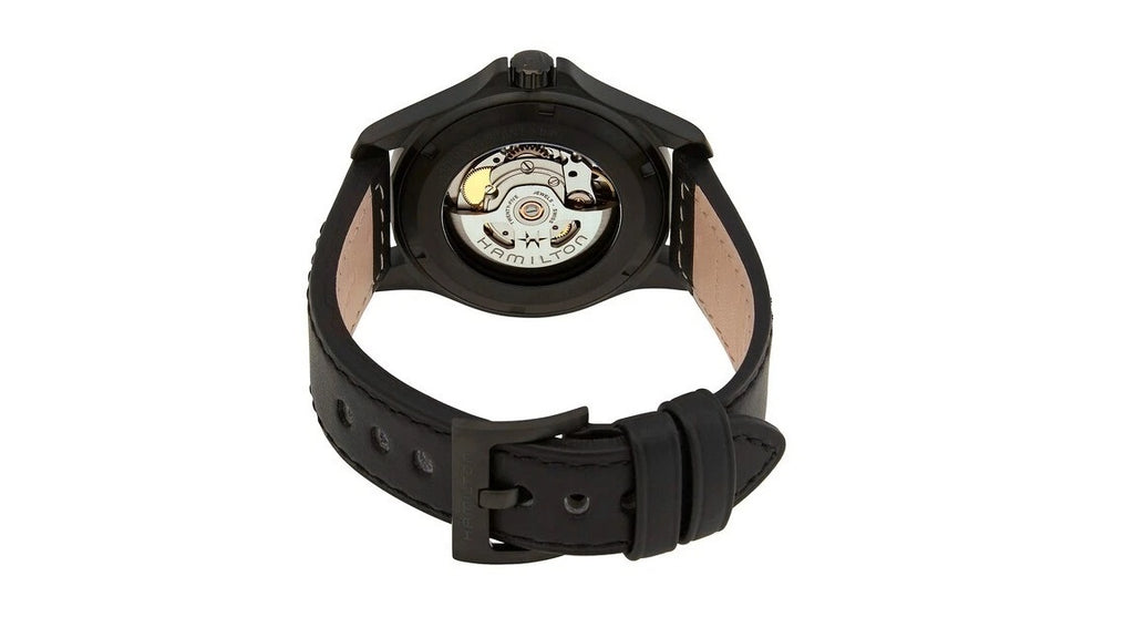 ZZ...HAMILTON SWISS Made Khaki Field Mechnical King Black Dial &amp; Leather Men's Watch H64465733 (Automatic) NEW