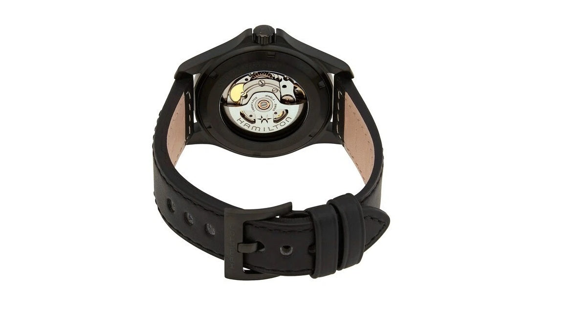 ZZ...HAMILTON SWISS Made Khaki Field Mechnical King Black Dial &amp; Leather Men's Watch H64465733 (Automatic) NEW