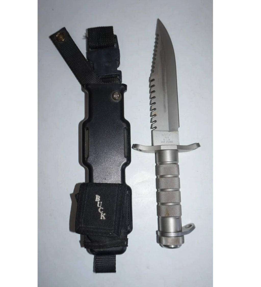 BUCK USA Vintage Buckmaster Buck 184 Stainless Survival Knife FIXED BLADE Hunting Knife w/Sheath PRE-OWNED
